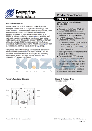 PE42641MLI datasheet - SP4T UltraCMOS RF Switch DC - 3.0 GHz