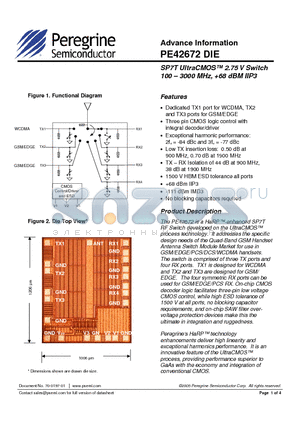 PE42672 datasheet - SP7T UltraCMOS 2.75 V Switch 100 - 3000 MHz, 68 dBM IIP3