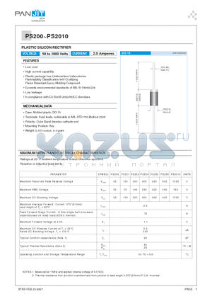 PS200 datasheet - PLASTIC SILICON RECTIFIER
