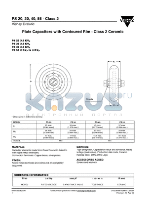 PS20 datasheet - Plate Capacitors with Contoured Rim - Class 2 Ceramic