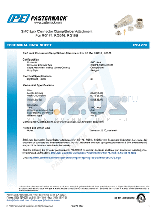 PE4270 datasheet - SMC Jack Connector Clamp/Solder Attachment For RG174, RG316, RG188