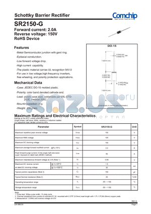 SR2150B-G datasheet - Schottky Barrier Rectifier
