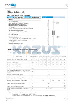 PS200R_09 datasheet - FAST SWITCHING PLASTIC RECTIFIER