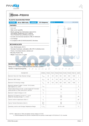 PS200_07 datasheet - PLASTIC SILICON RECTIFIER