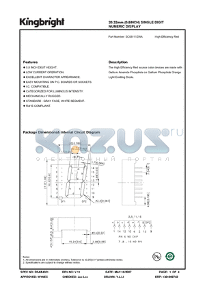 SC08-11EWA datasheet - 20.32mm (0.8INCH) SINGLE DIGIT NUMERIC DISPLAY