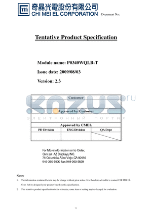 P0340WQLB-T datasheet - Tentative Product Specification