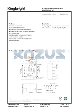 SC08-11SRWA datasheet - 20.32mm (0.8INCH) SINGLE DIGIT NUMERIC DISPLAY