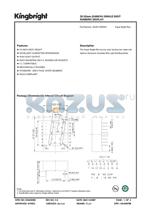 SC08-12SRWA datasheet - 20.32mm (0.8INCH) SINGLE DIGIT NUMERIC DISPLAY