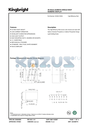 SC08-21EWA datasheet - 20.32mm (0.8INCH) SINGLE DIGIT NUMERIC DISPLAY