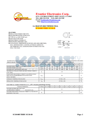 SC10-005 datasheet - 1A SILICON RECTIFIER CELL