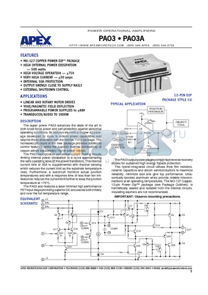 P03A datasheet - POWER OPERATIONAL AMPLIFIERS