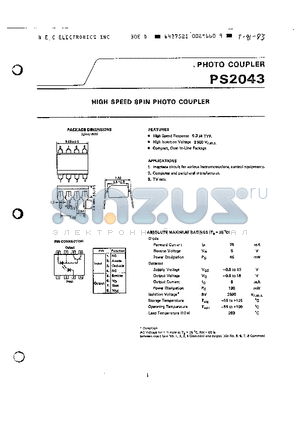 PS2043 datasheet - PHOTO COUPLER