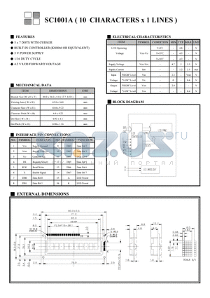 SC1001 datasheet - 10 CHARACTERS x 1 LINES