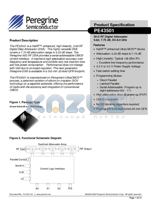 PE43501 datasheet - RF Digital Attenuator 5-bit, 7.75dB, DC-6.0 GHz