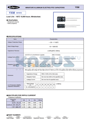 XYM datasheet - MINIATURE ALUMINUM ELECTROLYTIC CAPACITORS