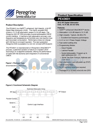 PE43601 datasheet - RF Digital Attenuator 6-bit, 15.75dB, DC-6.0 GHz