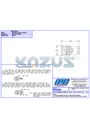 PE4384 datasheet - BNC MALE CLAMP ATTACHMENT FOR RG178 & RG196