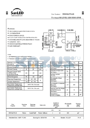 XYN2LUY11D datasheet - T-1(3mm) BI-LEVEL LED INDICATOR
