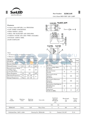 XZMG54W datasheet - 2.0x1.25mm SMD CHIP LED LAMP