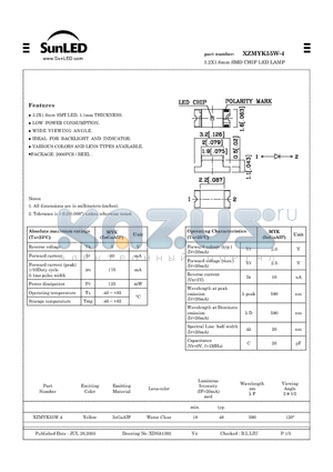 XZMYK55W-4 datasheet - 3.2X1.6mm SMD CHIP LED LAMP