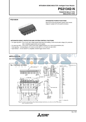 PS21342-N datasheet - Intelligent Power Module TRANSFER-MOLD TYPE INSULATED TYPE