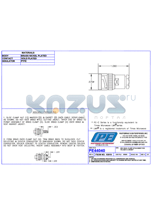 PE44040 datasheet - BNC MALE CLAMP ATTACHMENT FOR PE-C200 & LMR200