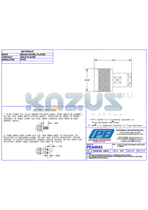 PE44043 datasheet - N MALE CLAMP ATTACHMENT FOR PE-C200 7 LMR200