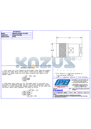 PE44045 datasheet - N MALE CLAMP ATTACHMENT FOR  PE-C300 & LMR300