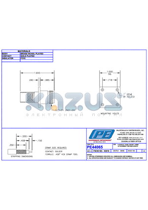 PE44065 datasheet - N FEMALE PANEL MOUNT CRIMP ATTACHMENT FOR RG8 &RG213