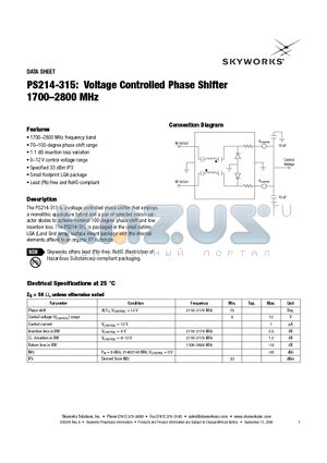 PS214-315_06 datasheet - Voltage Controlled Phase Shifter 1700-2800 MHz