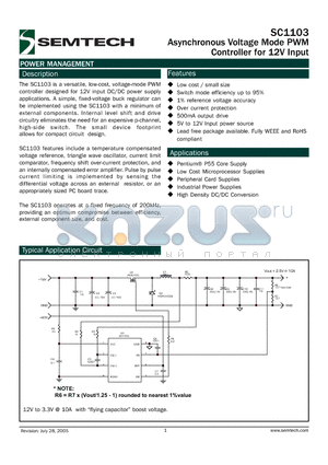 SC1103 datasheet - Asynchronous Voltage Mode PWM Controller for 12V Input