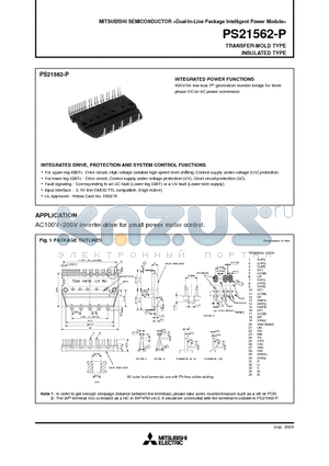 PS21562-P datasheet - AC100V~200V inverter drive for small power motor control.