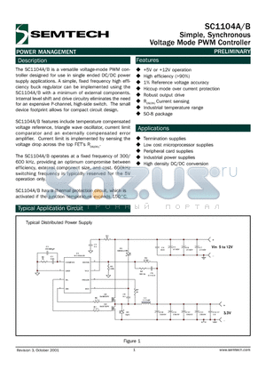 SC1104AISTR datasheet - Simple, Synchronous Voltage Mode PWM Controller