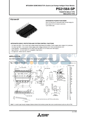PS21564-SP datasheet - AC100V~200V inverter drive for small power motor control