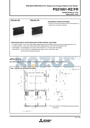 PS21661-FR datasheet - AC100V~200V, three-phase inverter drive for small power motor control.