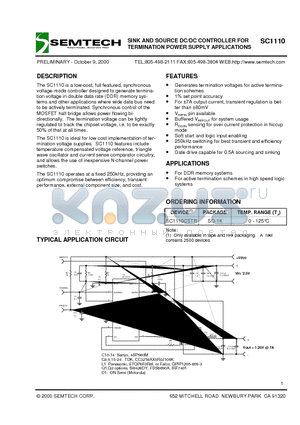 SC1110 datasheet - SINK AND SOURCE DC/DC CONTROLLER FOR TERMINATION POWER SUPPLY APPLICATIONS