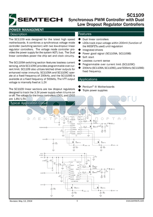 SC1109CSTR datasheet - Synchronous PWM Controller with Dual Low Dropout Regulator Controllers