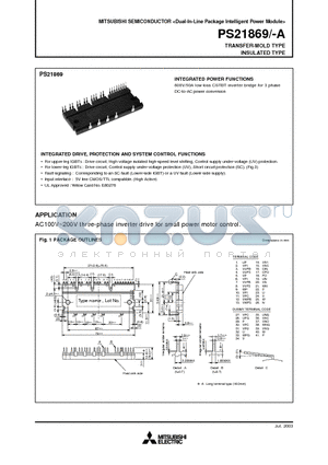 PS21869 datasheet - Dual-In-Line Package Intelligent Power Module