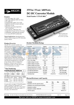 V300B5T400A datasheet - DC-DC Converter Module