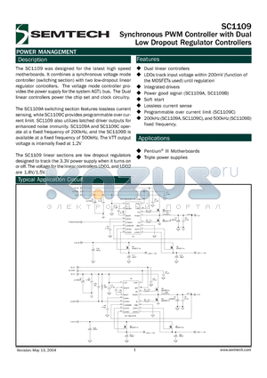 SC1109ACSTR datasheet - Synchronous PWM Controller with Dual Low Dropout Regulator Controllers
