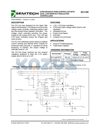 SC1109CSTR datasheet - SYNCHRONOUS PWM CONTROLLER WITH DUAL LOW DROPOUT REGULATOR CONTROLLERS