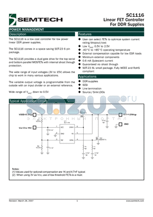 SC1116ISKTR datasheet - Linear FET Controller For DDR Supplies