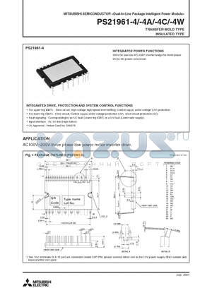 PS21961-4 datasheet - Dual-In-Line Package Intelligent Power Module