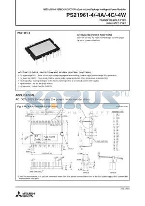 PS21961-4A datasheet - Dual-In-Line Package Intelligent Power Module
