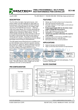 SC1146CSW datasheet - VRM9.0 PROGRAMMABLE, MULTI-PHASE, HIGH PERFORMANCE PWM CONTROLLER