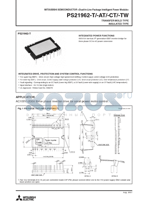 PS21962-CT datasheet - 00V/5A low-loss 5th generation IGBT inverter bridge for three phase DC-to-AC power conversion