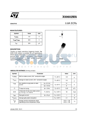 X00602MA datasheet - 0.8A SCRs