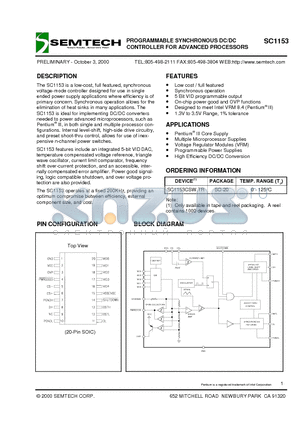 SC1153 datasheet - PROGRAMMABLE SYNCHRONOUS DC/DC CONTROLLER FOR ADVANCED PROCESSORS