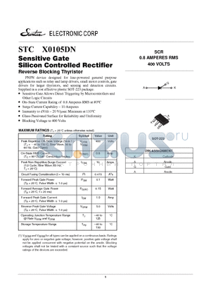 X0105DN datasheet - Sensitive Gate Silicon Controlled Rectifier