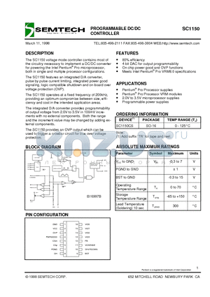 SC1150CS datasheet - PROGRAMMABLE DC/DC CONTROLLER